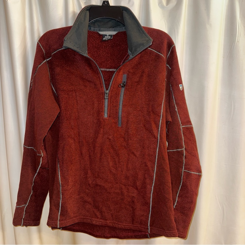 Kuhl Men's Quarter-Zip Fleece Pullover in Deep Red with Gray Trim